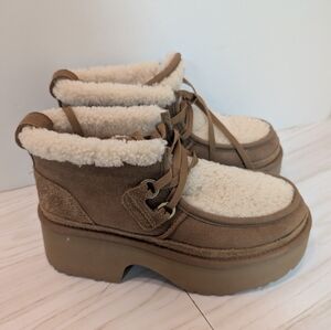 UGG Cozy Tan Platform Boots with Shearling Lining